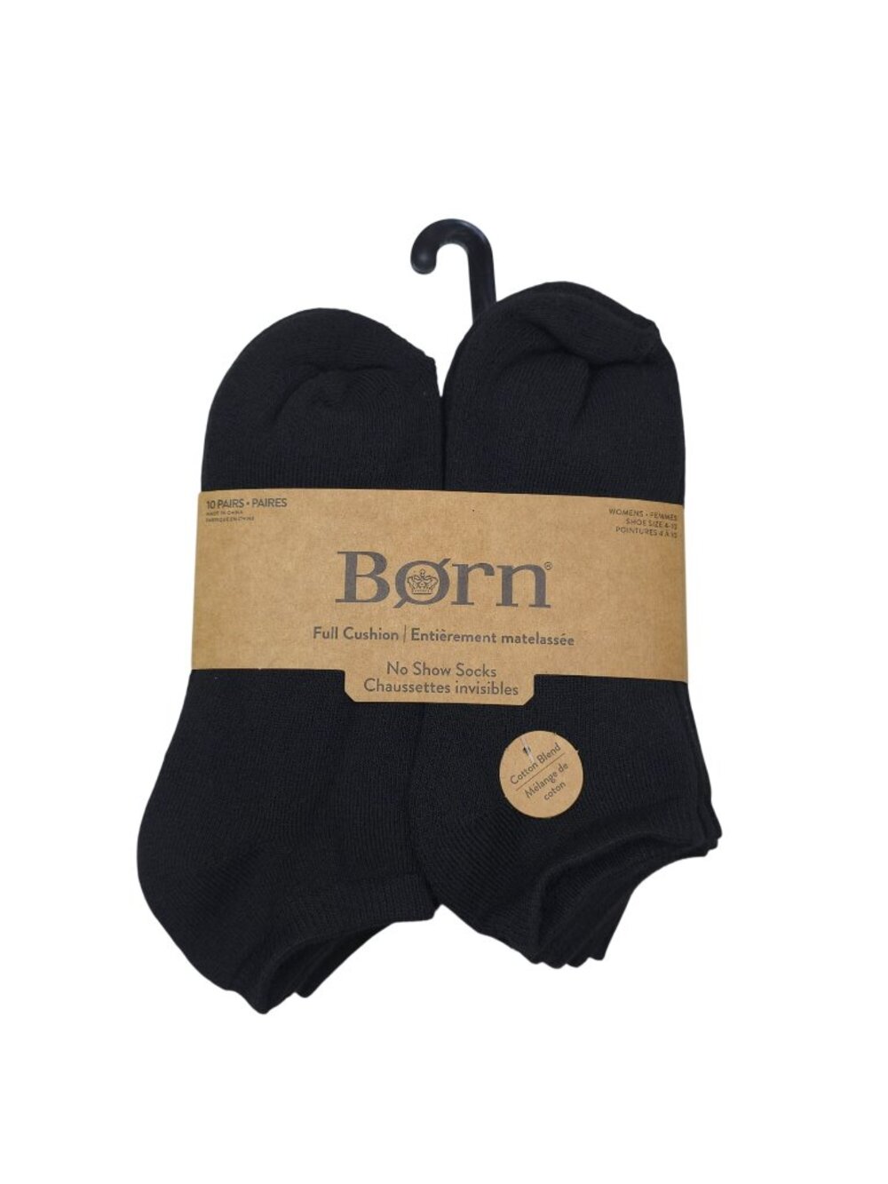 Born 10 Pairs Full Cushion No Show Socks Womens Shoe Size 4-10 Cotton Blend